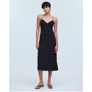 Madewell The Layton Midi Slip Dress In Black NK419 NWT Sz 8